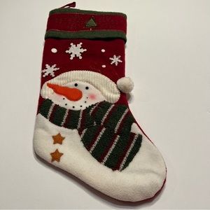 Snowman Christmas Stocking Snowflakes Stars Christmas Tree Pom Red White Green